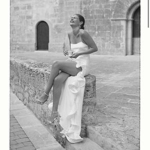 Ronny Kobo Valencia Flounce-Hem High-Low Gown